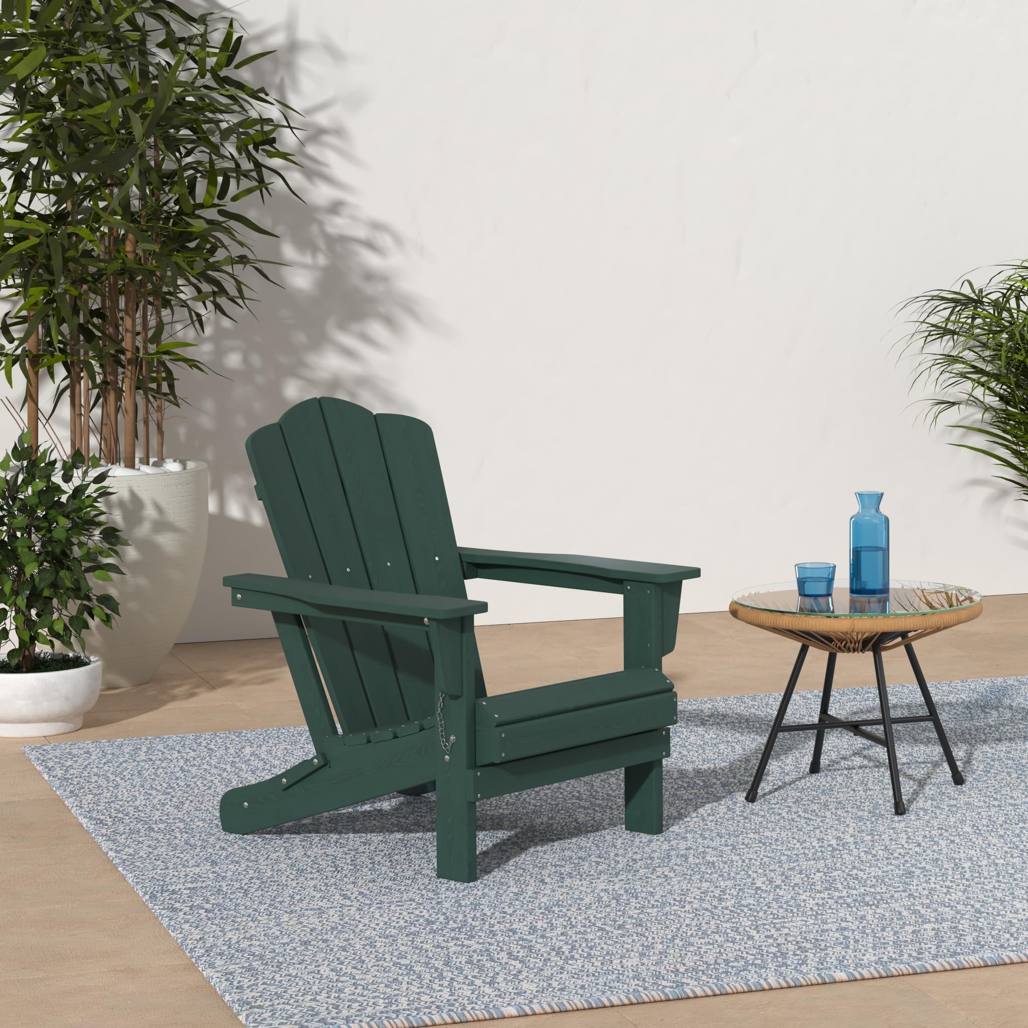 Kingyes Folding Adirondack Chair Set Of 4, Hdpe All-Weather Folding Adirondack Chair, Green